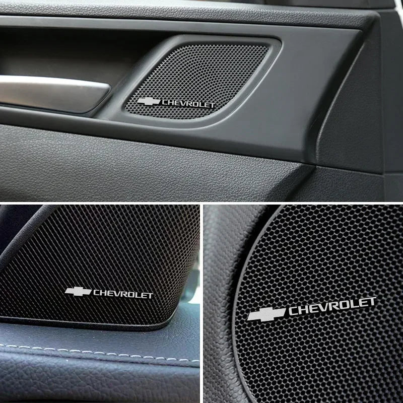Emblema 3D Alloy para Interior Chevrolet – Adesivo Premium para Som, Painel e Volante (Kit 4 Peças)
