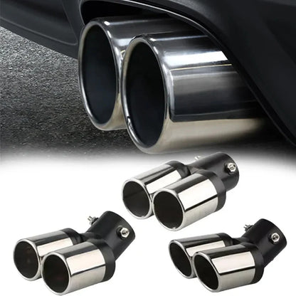 Ponteira de Escape Dupla Cromada Universal em Aço Inox – Saída Esportiva Curvada para Carro