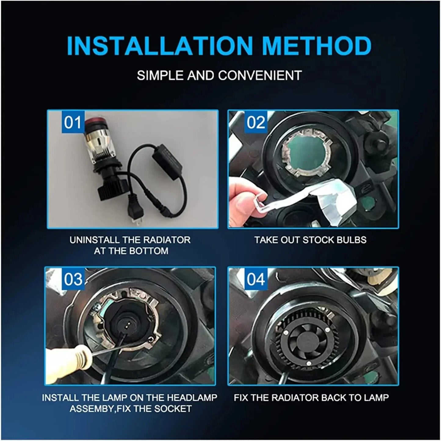 Lâmpada LED Automotiva H4 Mini Projetor 100W 30000LM – Farol Alto e Baixo com Turbo Fan 6000K (Kit 2 Peças)
