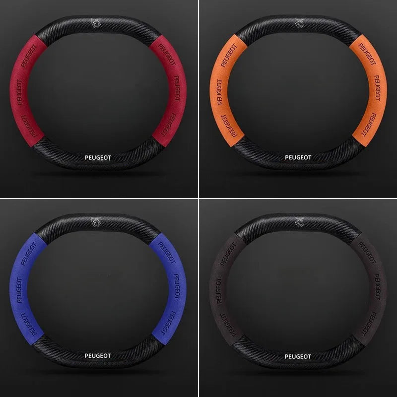 Capa de Volante Camurça + Fibra de Carbono Peugeot – Antiderrapante Esportiva Premium