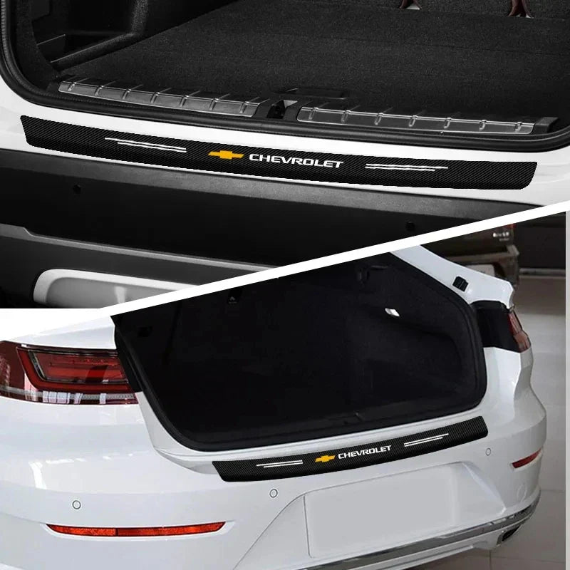 Protetor de Para-Choque Traseiro Fibra de Carbono para Chevrolet – Adesivo Anti Risco Porta-Malas