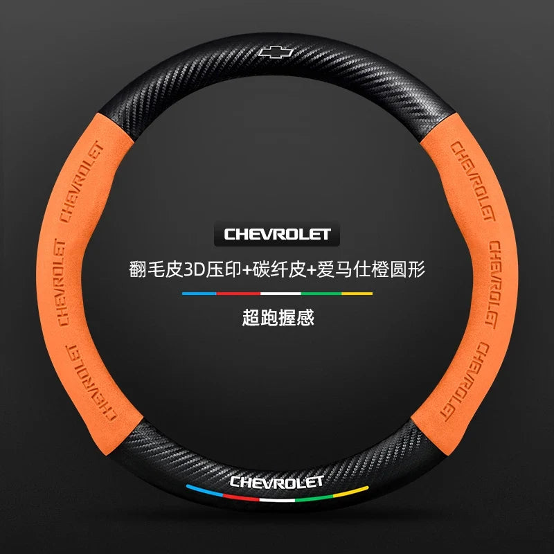 Capa de Volante em Camurça e Fibra de Carbono para Chevrolet – Antiderrapante Premium Esportiva