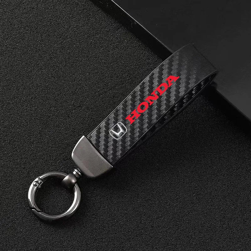 Chaveiro Automotivo Fibra de Carbono e Couro para Honda – Acessório Premium Anti Perda com Argola Metálica