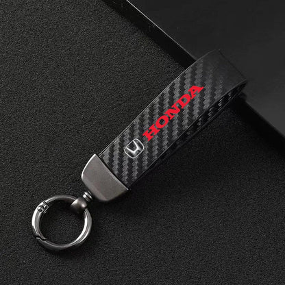 Chaveiro Automotivo Fibra de Carbono e Couro para Honda – Acessório Premium Anti Perda com Argola Metálica
