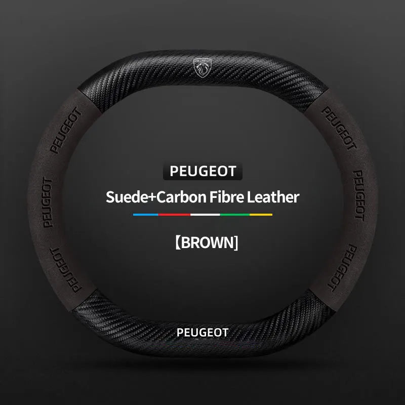 Capa de Volante Camurça + Fibra de Carbono Peugeot – Antiderrapante Esportiva Premium