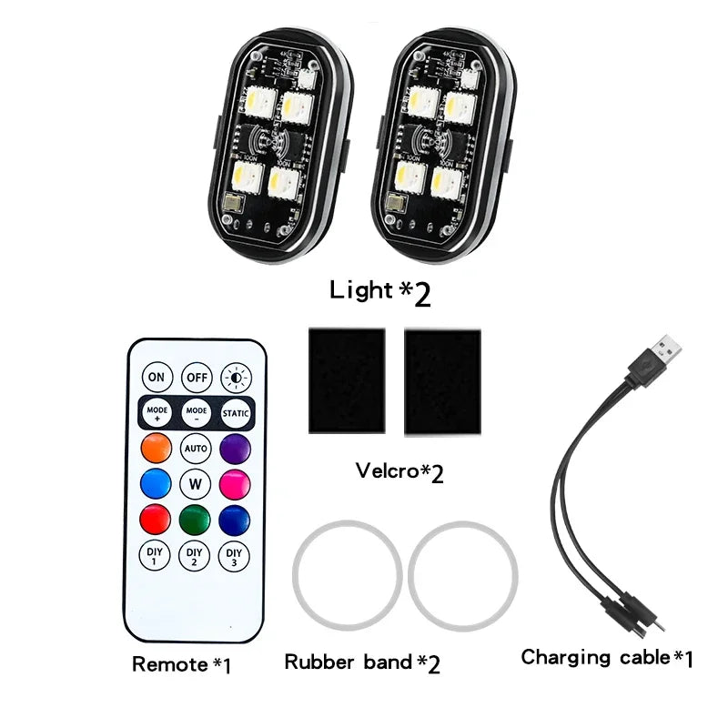 Luz LED Strobo Sem Fio RGB para Carro e Moto com USB