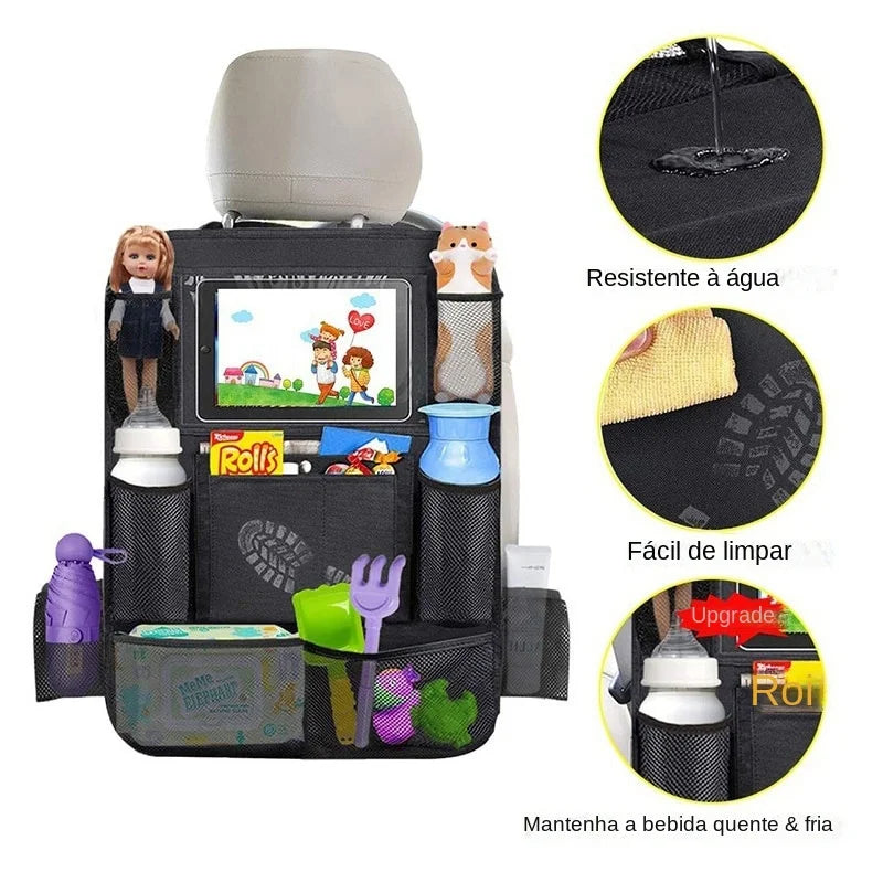 Organizador de Banco Traseiro com Suporte para Tablet e Porta Objetos