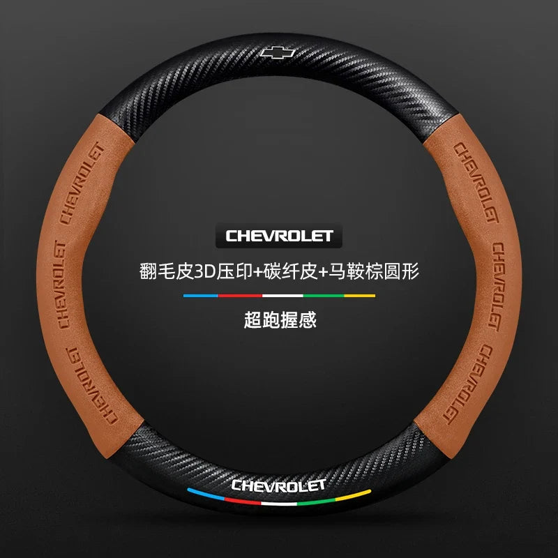 Capa de Volante em Camurça e Fibra de Carbono para Chevrolet – Antiderrapante Premium Esportiva