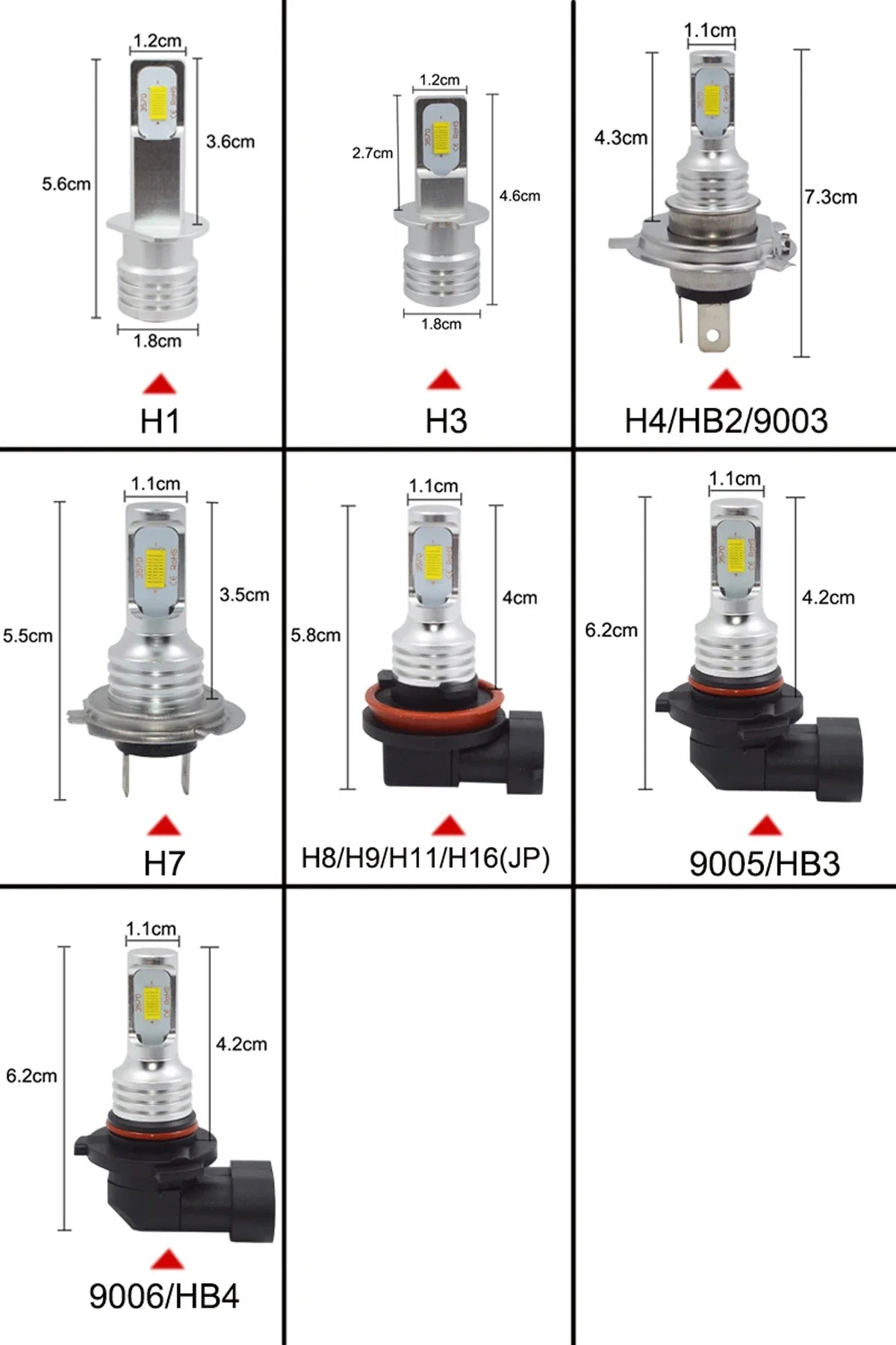 Lâmpadas LED H11 H8 H9 30000LM 3000K 6000K Alta Potência Automotiva