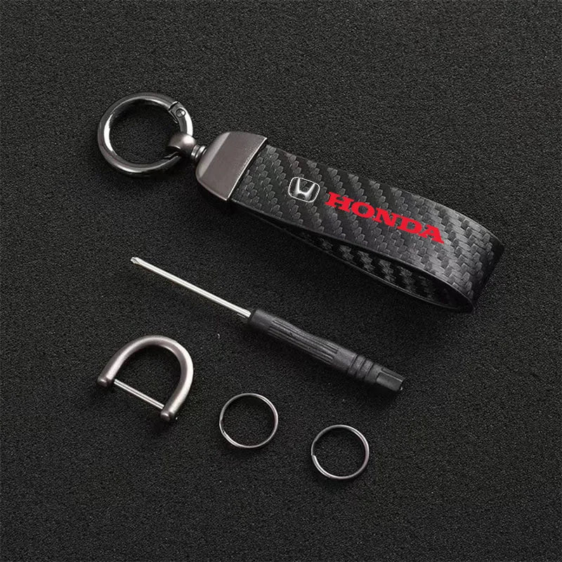 Chaveiro Automotivo Fibra de Carbono e Couro para Honda – Acessório Premium Anti Perda com Argola Metálica