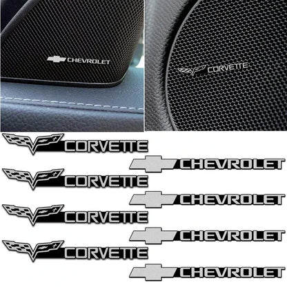Emblema 3D Alloy para Interior Chevrolet – Adesivo Premium para Som, Painel e Volante (Kit 4 Peças)