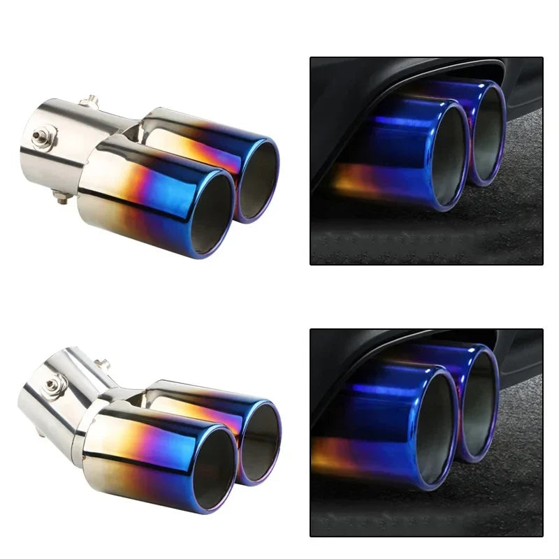 Ponteira de Escape Dupla Cromada Universal em Aço Inox – Saída Esportiva Curvada para Carro