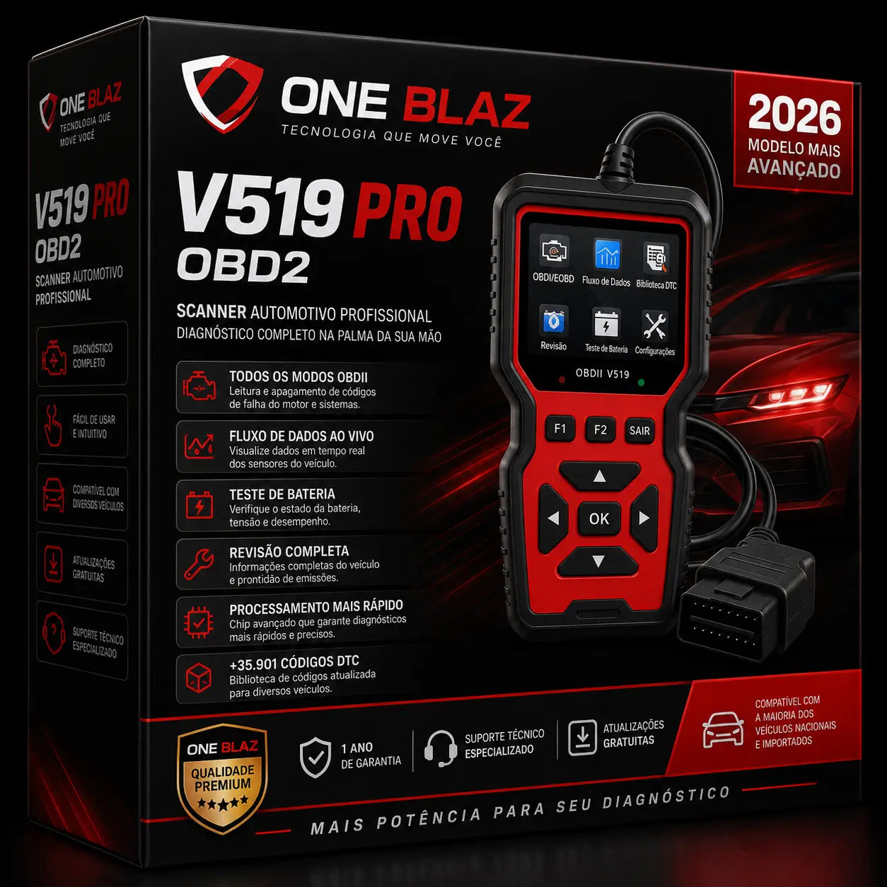 Scanner Automotivo OBD2 V519 Pro – Diagnóstico Profissional e Apagador de Luz da Injeção