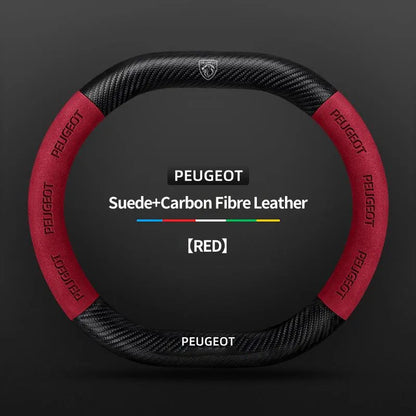 Capa de Volante Camurça + Fibra de Carbono Peugeot – Antiderrapante Esportiva Premium