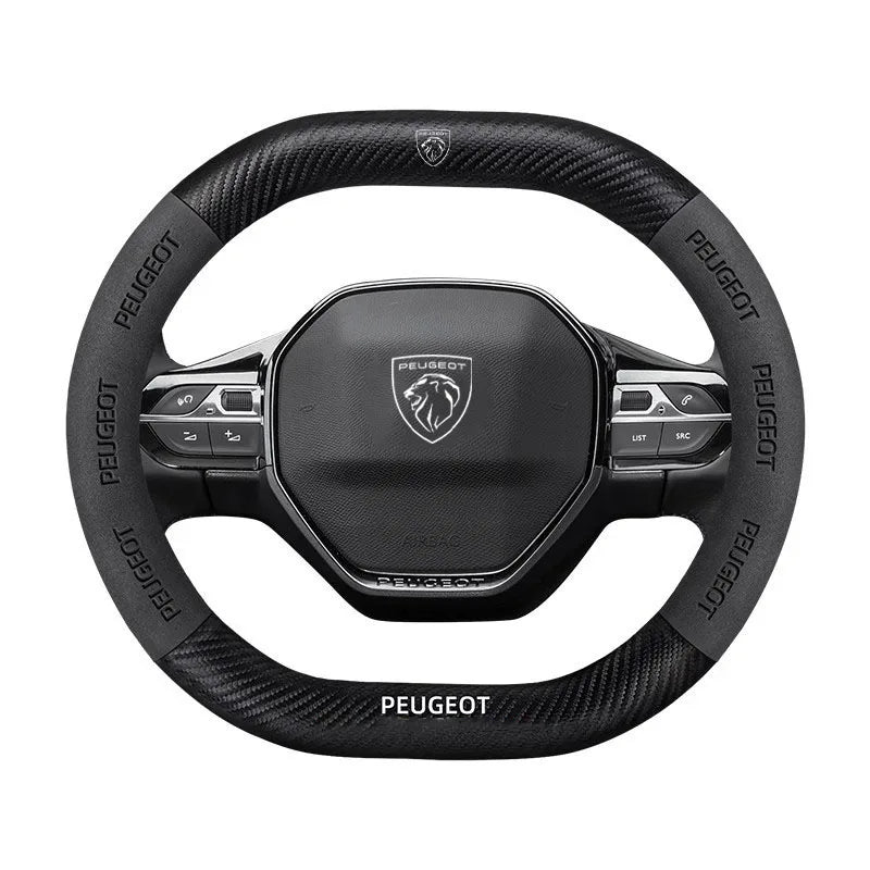 Capa de Volante Camurça + Fibra de Carbono Peugeot – Antiderrapante Esportiva Premium