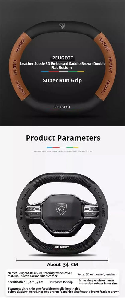 Capa de Volante Camurça + Fibra de Carbono Peugeot – Antiderrapante Esportiva Premium