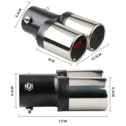 Ponteira de Escape Dupla Cromada Universal em Aço Inox – Saída Esportiva Curvada para Carro
