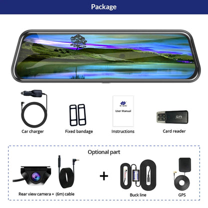 Câmera Veicular 2K DVR com WiFi e GPS Espelho Retrovisor – Dash Cam Automotiva com Visão Noturna e Monitoramento 24h