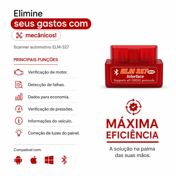 Scanner OBD2 Bluetooth ELM327 para Diagnóstico Automotivo com Celular